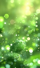 Fototapeta premium Abstract blurred green background with soft bokeh light and dewdrops creating fresh natural concept