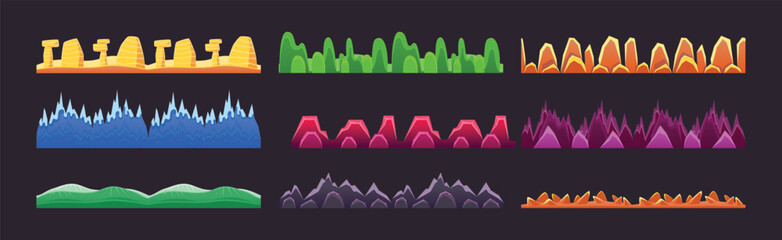 Seamless Landscape Grounds and Rock Terrain For Game Vector Set