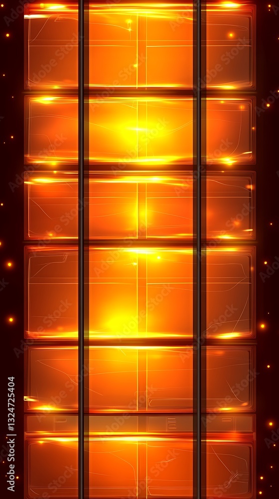 Poster radiant amber grid: illuminated boxes with abstract architectural design