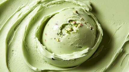 Obraz premium Top-down view of a scoop of pistachio gelato, creamy and textured, isolated on white background