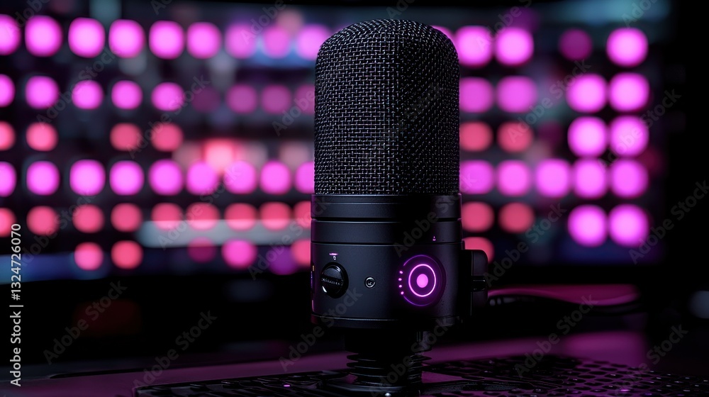 Poster professional studio microphone setup for content creation and broadcasting