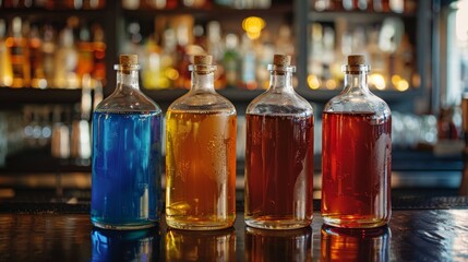 Assorted Coloured Liqueurs on a Bar with Clean Lines and Bright Lighting