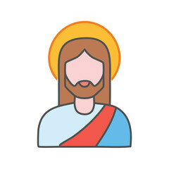 Stylized icon depicting Jesus Christ, with halo, long hair, beard, and robe