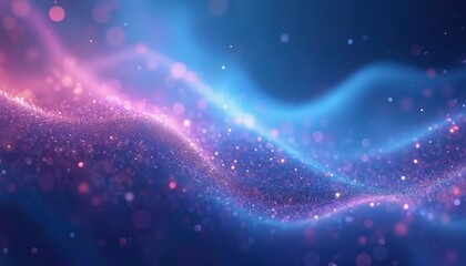 Fototapeta premium Vibrant light effect texture with blue, purple gradient. Shimmering glittering wallpaper ideal for PowerPoint, business background. Wavy design, blend of colours, futuristic feel, glowing spots,