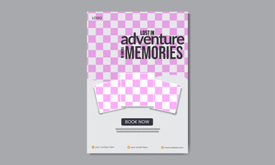 Naklejka premium Travel Flyer Design, Travelling vacation sale poster flyer with photo for promotional travel business and cover design creative template