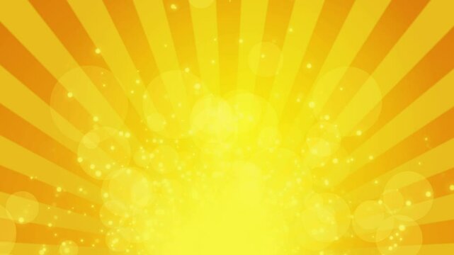 Yellow gradient animated background with rotating sunbeams. Copy space. Loop motion graphic. Cartoon style.