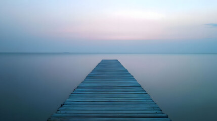 Obraz premium Tranquil Pier at Dusk: A Serene Lake Scene