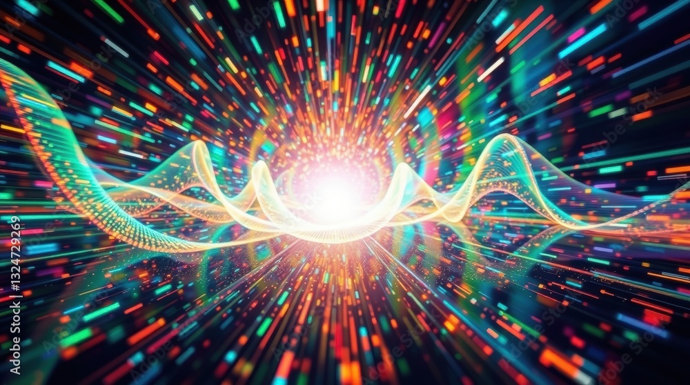 Canvas Prints wallpaper, 3d data waves and a flash of neon particles