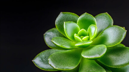 Green Succulent Plant In Close Up View Against A Black Background Showing Details Of Leaf Texture And Shape
