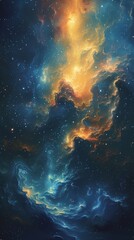 Obraz premium Beautiful Aquatic Nebula Watercolor Galaxy Background With Vibrant Clean Lines