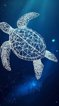 water turtle animal sea digital low poly wireframe ai generated video concept
