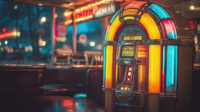 Vintage Jukebox in a Retro Diner at Night