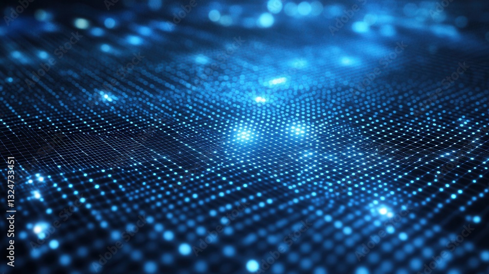 Leinwandbilder Futuristic grid design featuring holographic effects in blue and silver with a glowing node and space for text