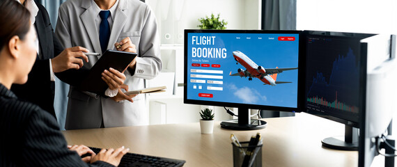 Online flight booking website provide brisk reservation system . Travel technology concept .