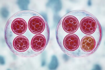 Two human embryos in the four-cell stage of development