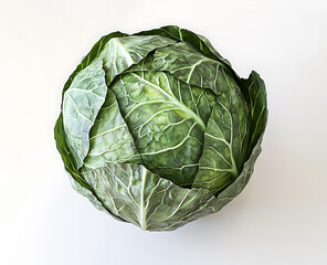 Obraz premium A Perfectly Formed Green Cabbage, A Symbol Of Freshness And Healthy Eating, Sits Against A Pristine White Background Showcasing Its Vibrant, Textured Leaves