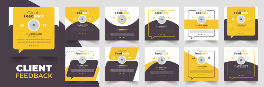 Customer feedback testimonial social media post web banner template Bundle. Customer feedback review or testimonial social media post design