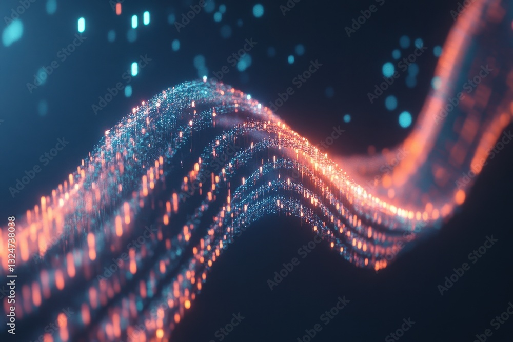 Poster digital data processing flowing over a dna strand with vibrant light effects, digital data processin