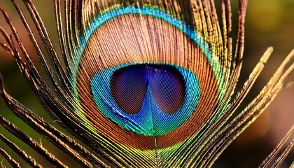 Obraz premium Majestic peacock feather; colorful artistic image; closeup macro shot 