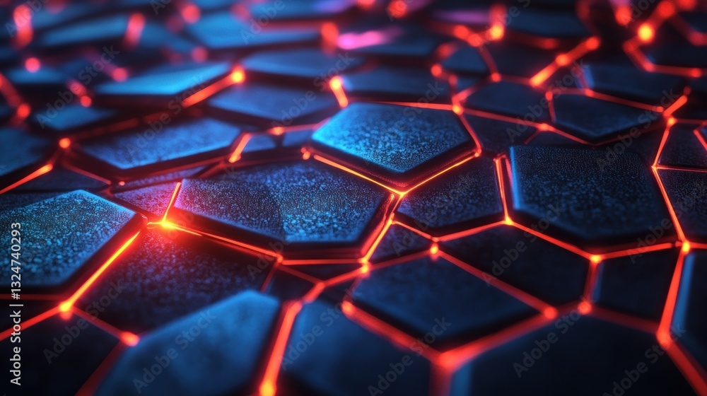 Poster abstract hexagonal pattern with glowing lines
