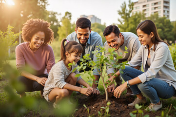 Three-Generation Family Planting Trees &ndash; Environmental Awareness for International Day of Families Campaigns