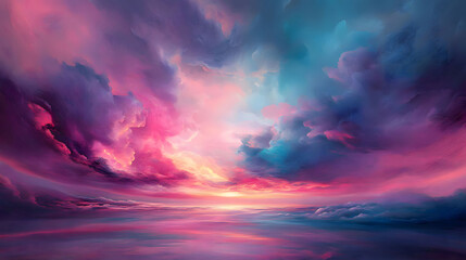 Obraz premium Dreamy Sunset Landscape: A Serene Pink and Teal Sky