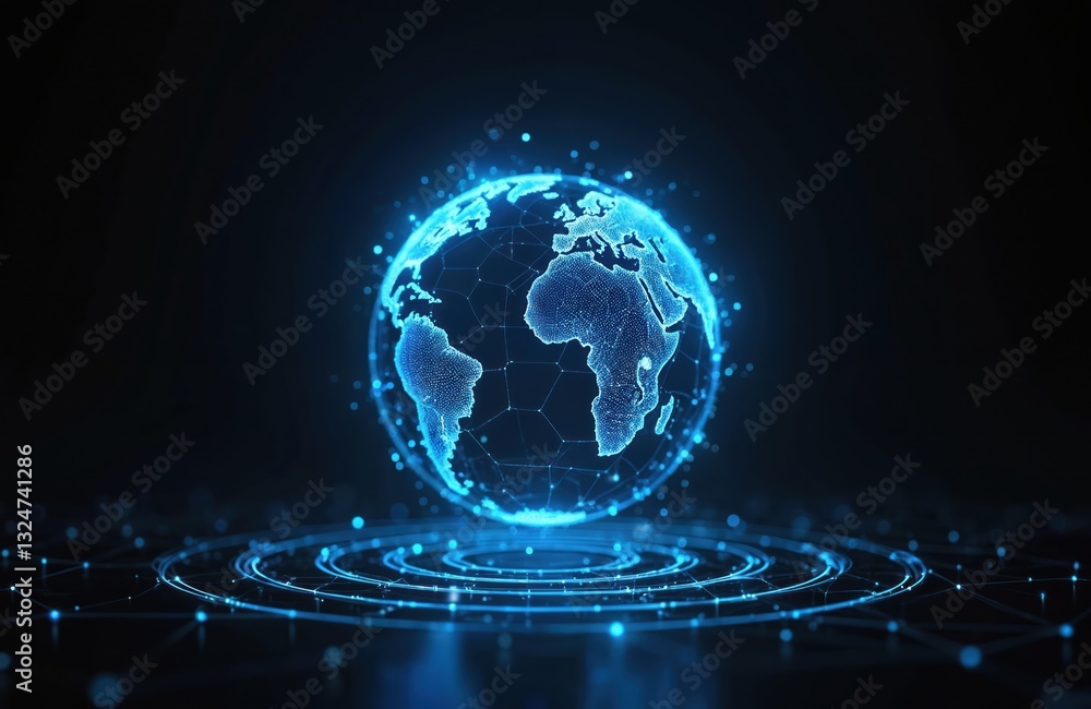 Aufkleber abstract glowing blue digital globe with network connections. futuristic design represents global co