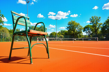 Obraz premium Clay Tennis Court with Umpire Chair – Scenic Outdoor Setting for Miami Open Tennis Championships Promotion