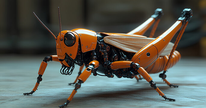 Futuristic Orange Mechanical Grasshopper
