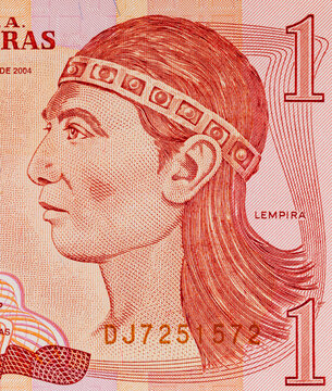 1 Lempira banknote Honduras, 2014, fragment for designers. . Honduran money.