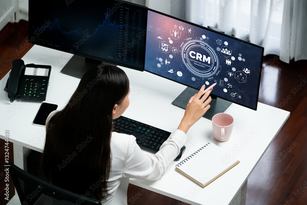 Poster customer relationship management system on brisk computer for crm business and enterprise