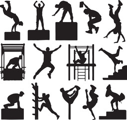 set of parkour silhouettes  on white background