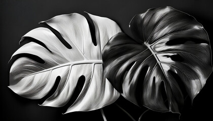 Monochrome Glossy Monstera Leaves with Satin Texture
