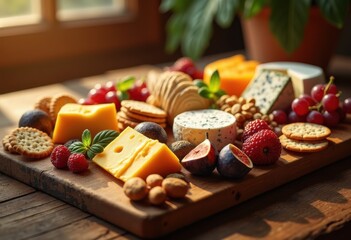 vibrant cheese board displaying diverse textured ingredients captivating eye vivid colors varied shapes, textures, snacks, gourmet, platter, fruits