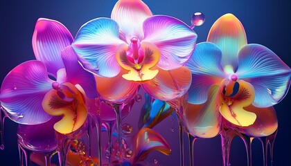 Luminous Dripping Orchids in Neon Glow