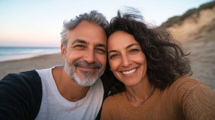 Obraz premium Couple posing for selfie.