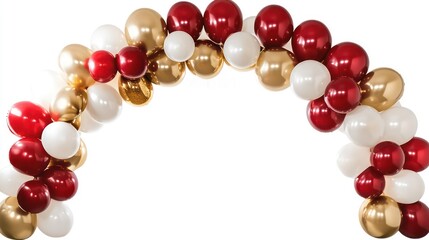 A festive balloon arch with red, gold, and white balloons, perfect for weddings, parties, holidays, or any celebration.
