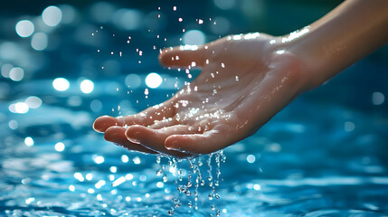 Fototapeta premium Water Droplets on Hand, Serenity in Nature's Embrace