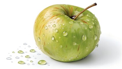 green apple with water drops with water drops