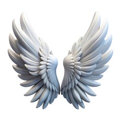 Obraz premium Serene Sculpted Angel Wings Symbolizing Hope, Peace, And Freedom Against A Clean White Background Showcasing Their Intricate Detailing