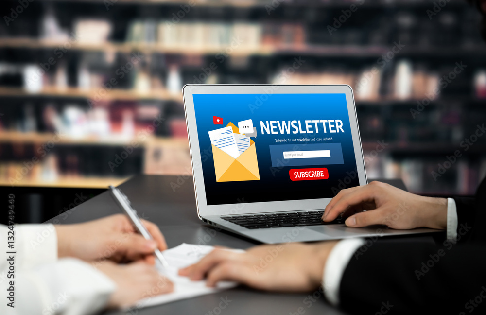 Poster newsletter signup page on computer for customer to subscribe brisk newsletter update information to 