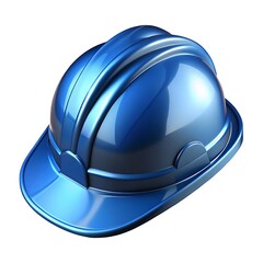 A Gleaming Blue Hard Hat, Symbol Of Construction And Safety, A Bold Statement Of Protection And Resilience Against A Bright White Background