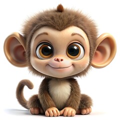 A Charming Baby Monkey With Big, Expressive Eyes, Sitting Sweetly And Patiently, Radiating Innocent Joy And Warmth In A 3d Animated Rendering