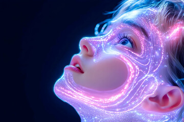 Naklejka premium Digital face overlay with glowing lines