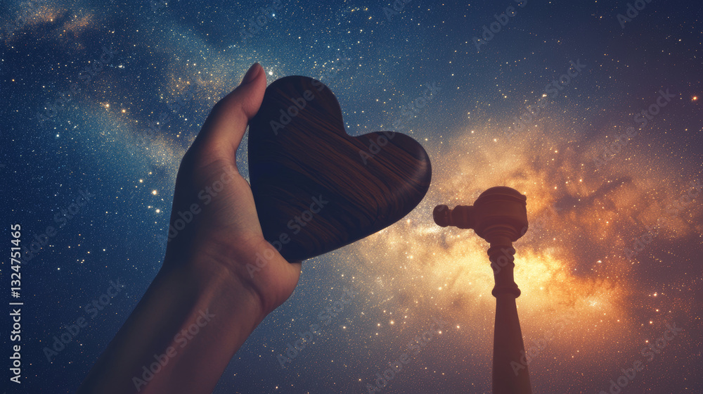 Aufkleber abstract image of hand showing heart shape gesture in the form of a starry sky or space, consisting 