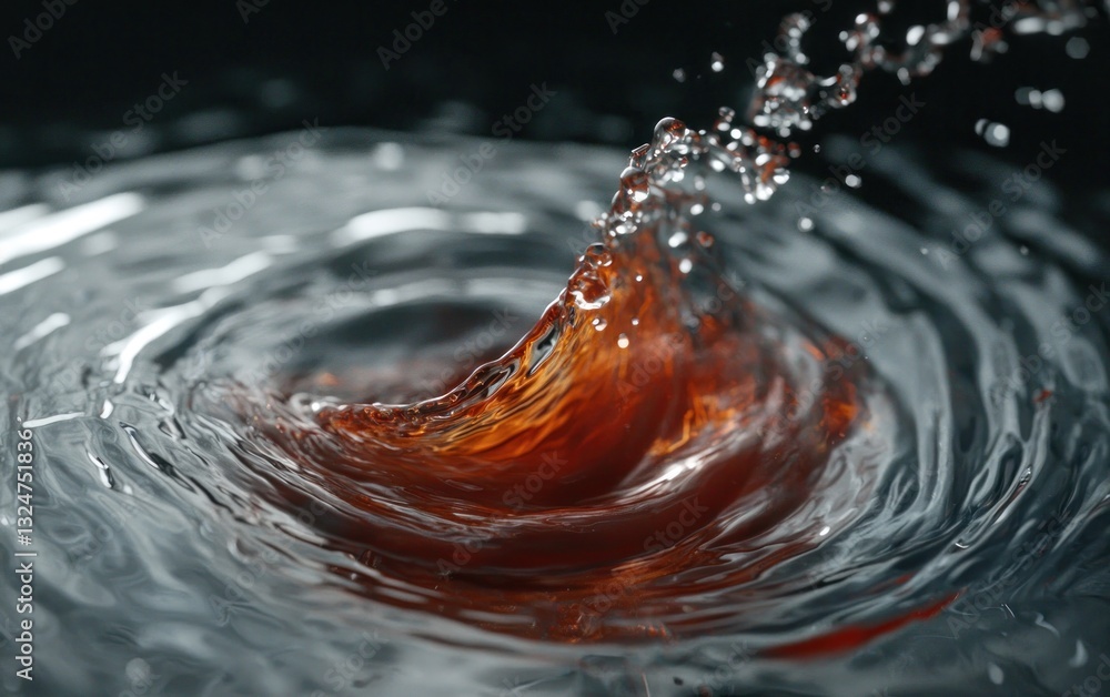 Poster dark liquid splashing into water creating concentric ripples