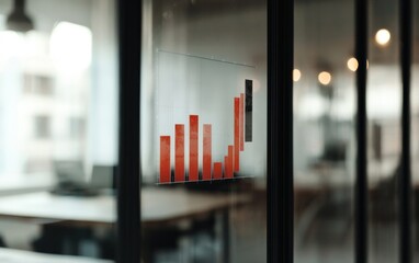 Red Bar Graph on Glass Office Door in Modern Workspace
