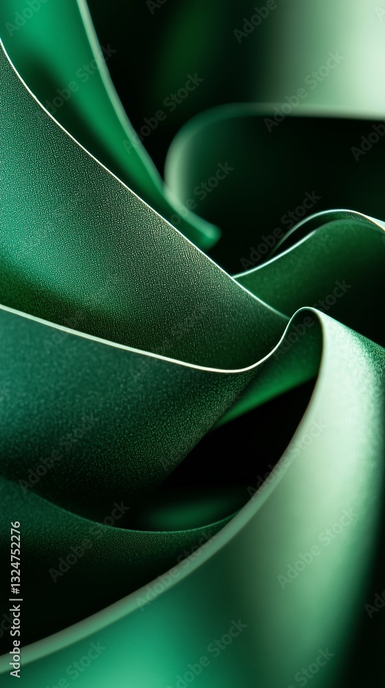 Poster rich green fabric drapes gracefully, showcasing smooth texture and delicate folds in abstract displa