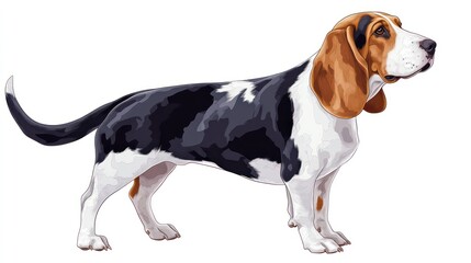 Basset Hound Illustration Against White Background. Possible use Educational material for dog breeds, children's book illustrations