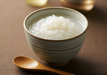 Serene Bowl of Japanese Rice Porridge Congee.